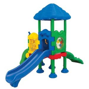 Discovery Center Commercial Playground 2 Deck with Roof Ground Spike Mounting