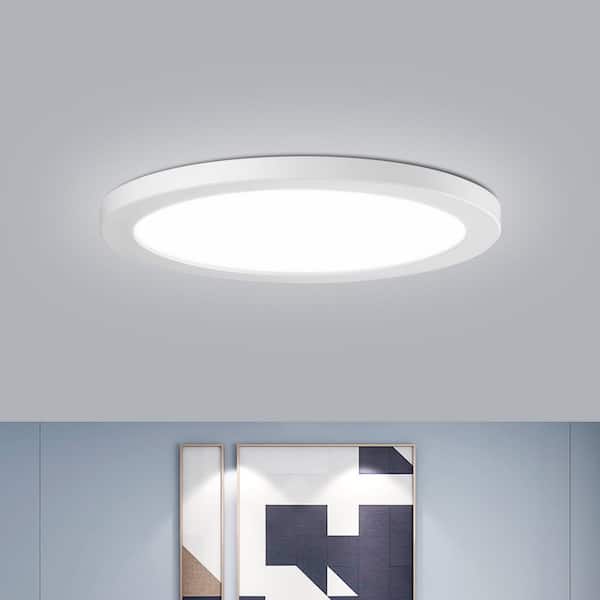 12 in. White Round Flat 3000K 4000K 5000K Dimmable LED Flush Mount Ceiling Light Closet Bathroom Hallway Lighting