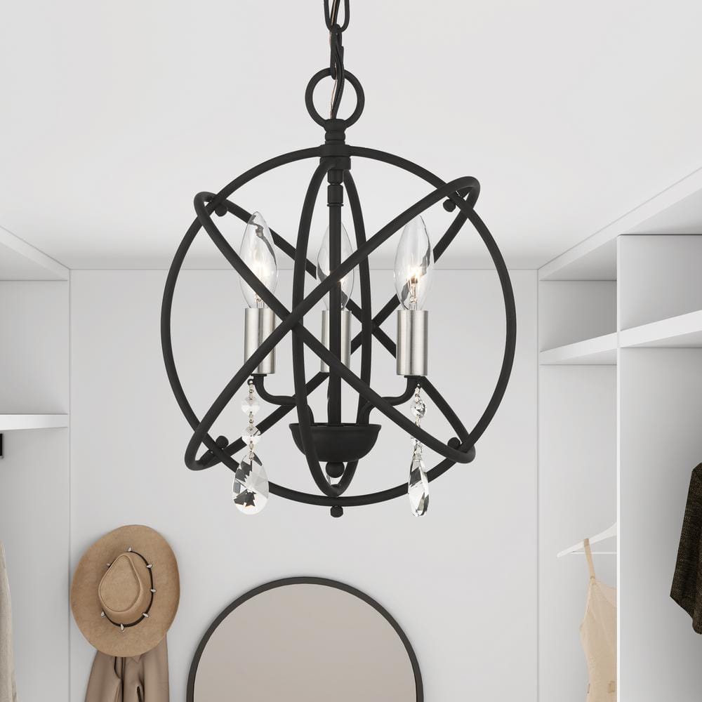 Black Steel Mini Crystal Candle Chandelier Light