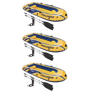 9.67 ft. Inflatable Raft Boat Set With Pump And Oars, Yellow (3-Pack)