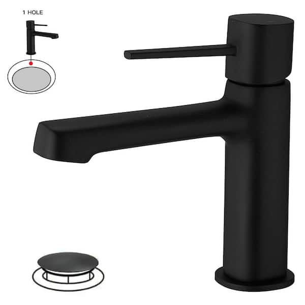 BWE Single Handle Single Hole Modern Bathroom Faucet Bathroom Drip-Free Vanity Sink Faucet in Matte Black