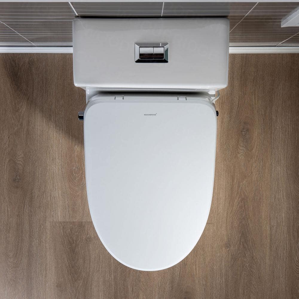 White Porcelain Elongated One-Piece Dual Flush Toilet with Smart Bidet