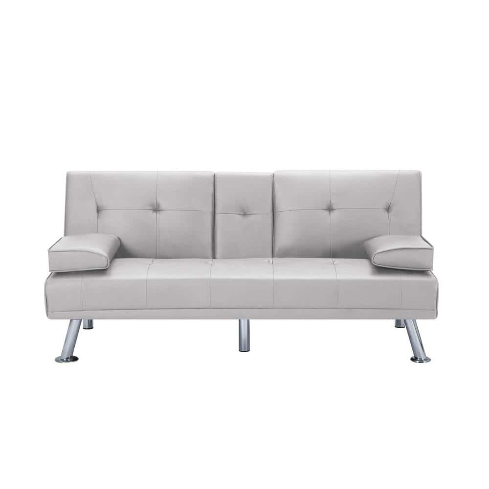 66.1 in. Light Gray Faux Leather Twin Size Sofa Bed