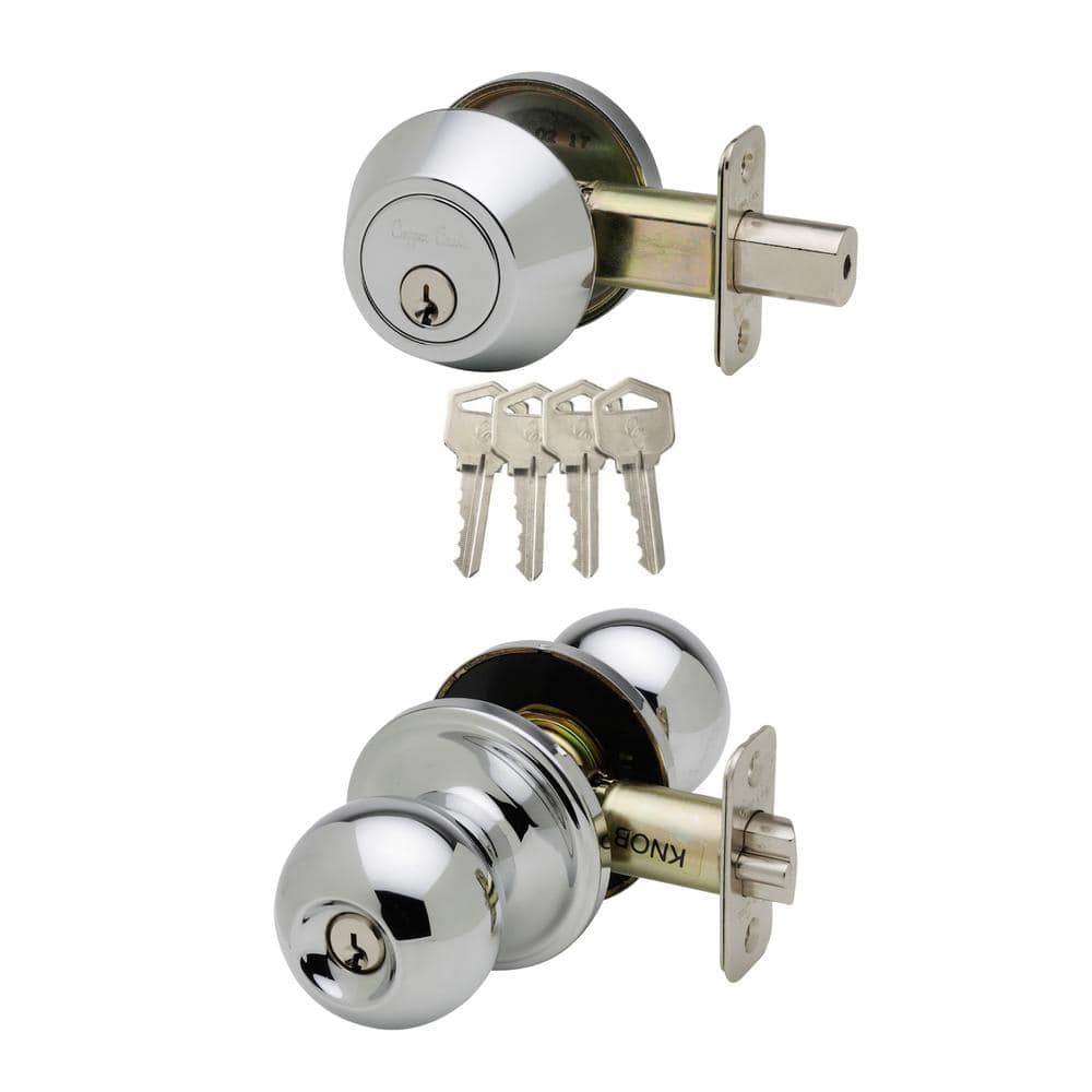 Polished Brass Single Cylinder Door Knob and Deadbolt Set