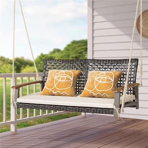 2-Person Steel Patio Rattan Hanging Swing Chair Porch Loveseat Cushioned Black