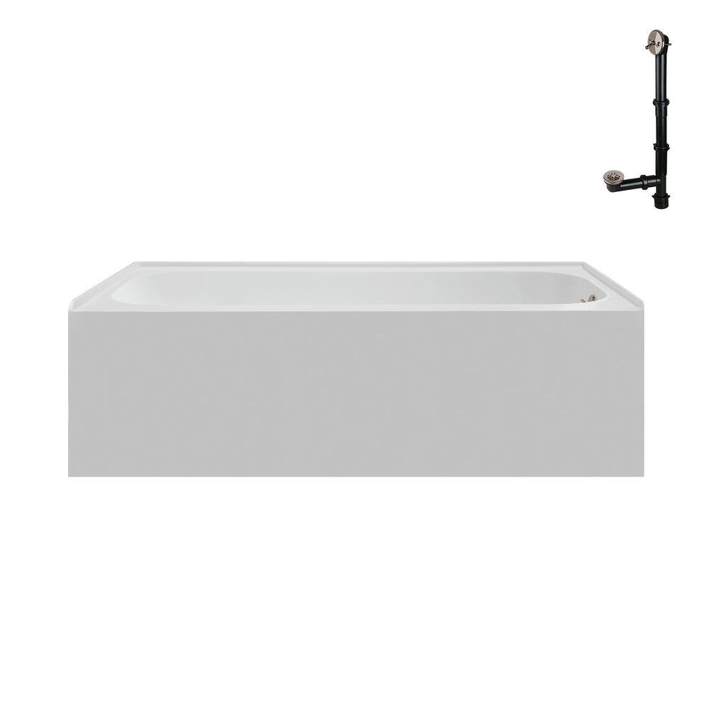Glossy White Acrylic Right-Hand Drain Alcove Bathtub with Brushed Nickel Drain