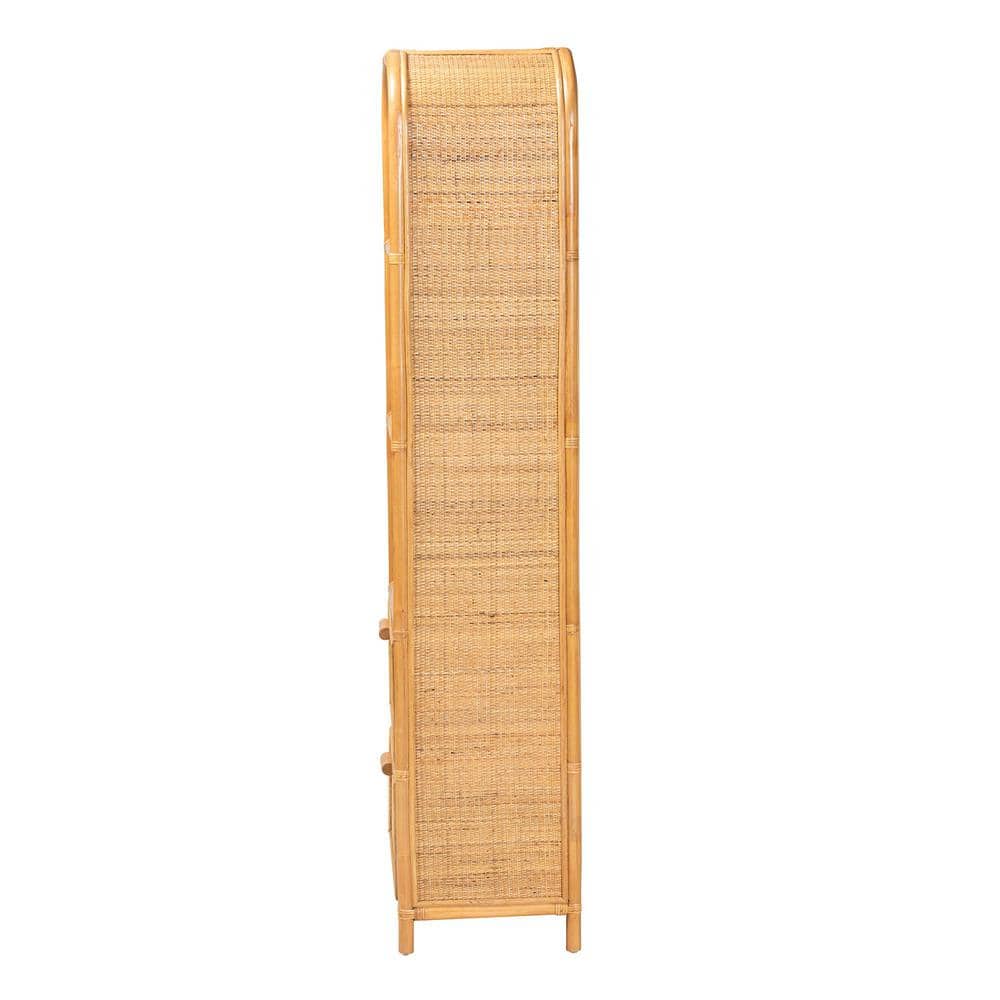 Curacao Tall Light Honey Rattan and Wood Bookcase with Drawers