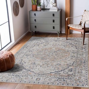 Hiti 3 ft. X 7 ft. Blue, Tan, Cream, Ivory, Mustard Traditional Medallion Oriental Style Machine Washable Runner Rug