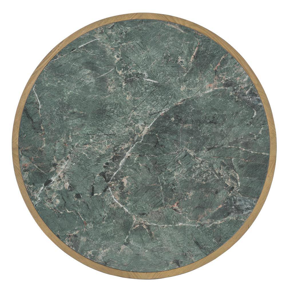 22" Round Green Sintered Stone and Wood End Table