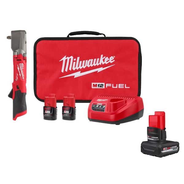 M12 FUEL 12V Lithium-Ion Brushless Cordless 3/8 in. Right Angle Impact Wrench Kit with Batteries