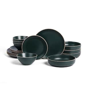 Lauren 32-Piece Dark Green Stoneware Full Set (Service for 8)