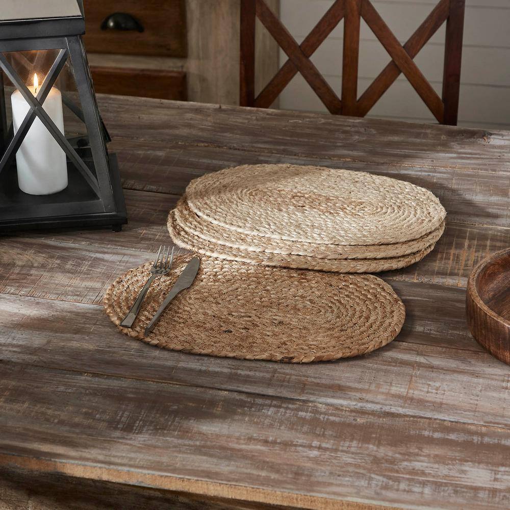 Natural Jute Oval Placemats Set of 4, 10x15 Inches
