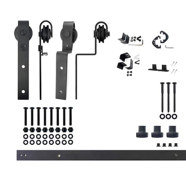 HOMACER 4 ft./48 in. Black Rustic Single Track Bypass Sliding Barn Door Track and Hardware Kit for Double Doors