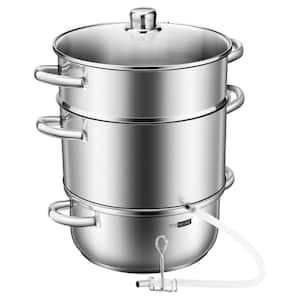 8.5 qt. Stainless Steel Juice Steamer Stock Pot with Tempered Glass Lid, Hose, Clamp, Loop Handles