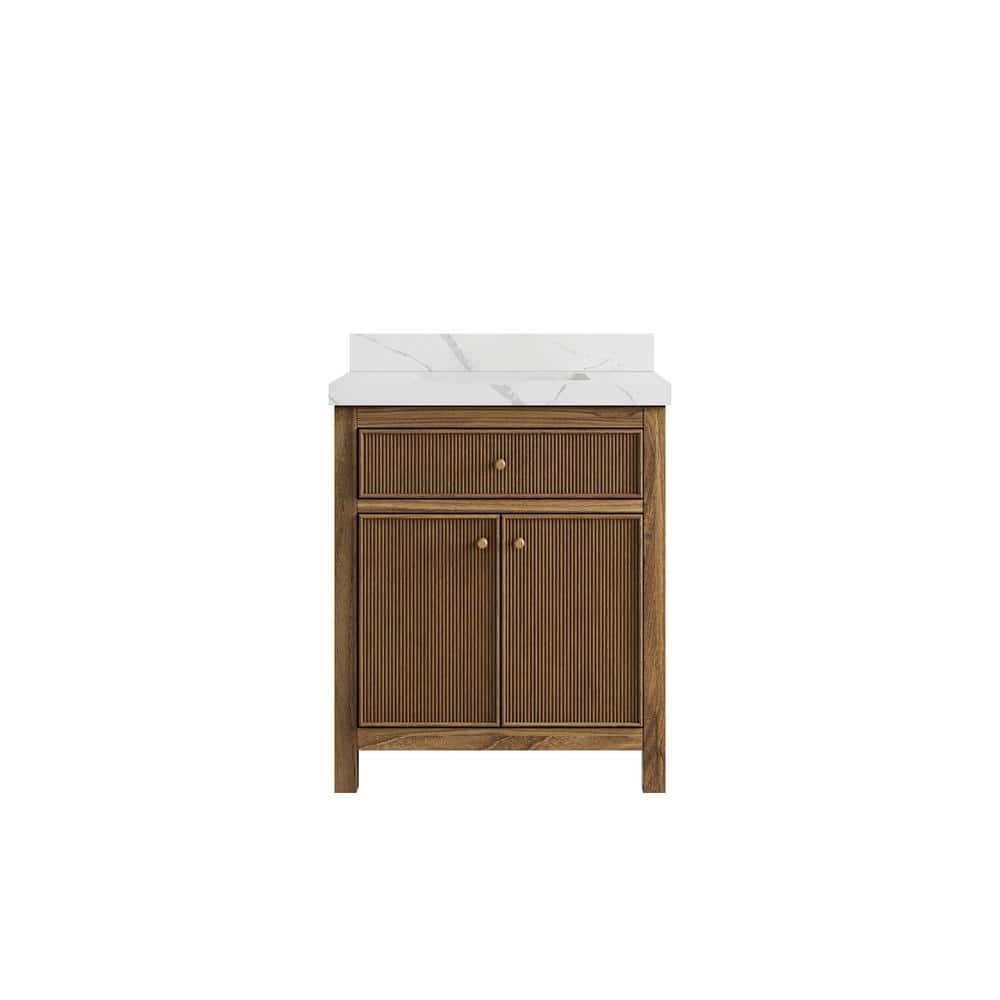 "Sonoma Teak 30 in. W x 22 in. D x 36 in. H Bath Vanity in Dark Teak with 2"" Calacatta Quartz Top" price history on PriceWatchPro