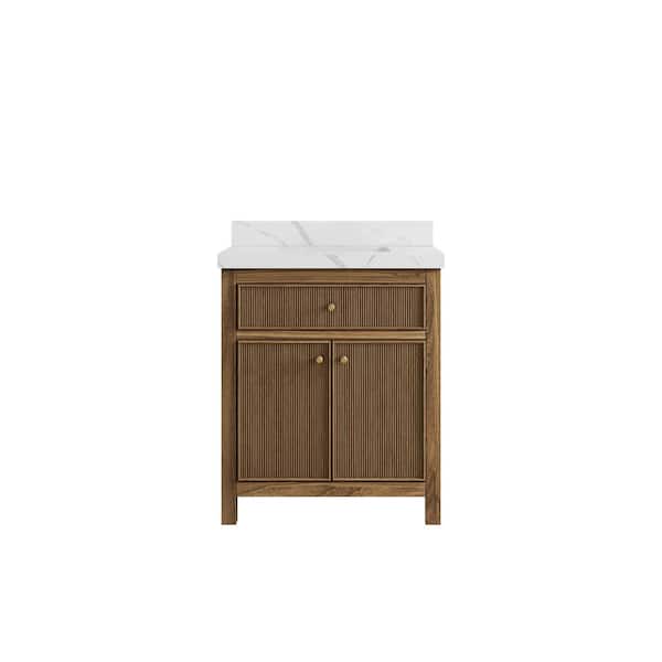 Willow Collections Sonoma Teak 30 in. W x 22 in. D x 36 in. H Bath Vanity in Dark Teak with 2" Calacatta Quartz Top