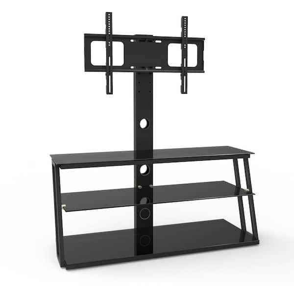 CIPACHO 41.3 in. Metal Black TV Stand with 3-Tier Tempered Glass Fits TV's up to 65 in.