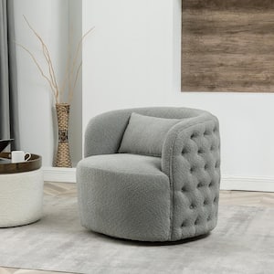 Light Gray Boucle Tufted Upholstered Swivel Armchair