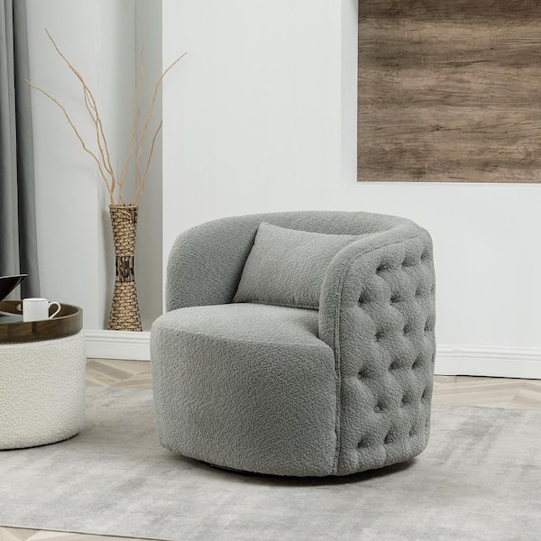 KINWELL Light Gray Boucle Tufted Upholstered Swivel Armchair