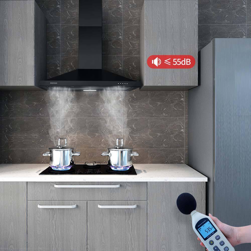 30-Inch Black Stainless Steel Wall Mount Range Hood with LED Lamp