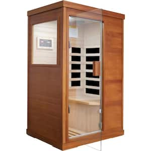 Moray 1-Person Indoor Okoume Hemlock Infrared Sauna with 5 Far-Infrared Carbon Crystal Heaters and Bluetooth Speakers