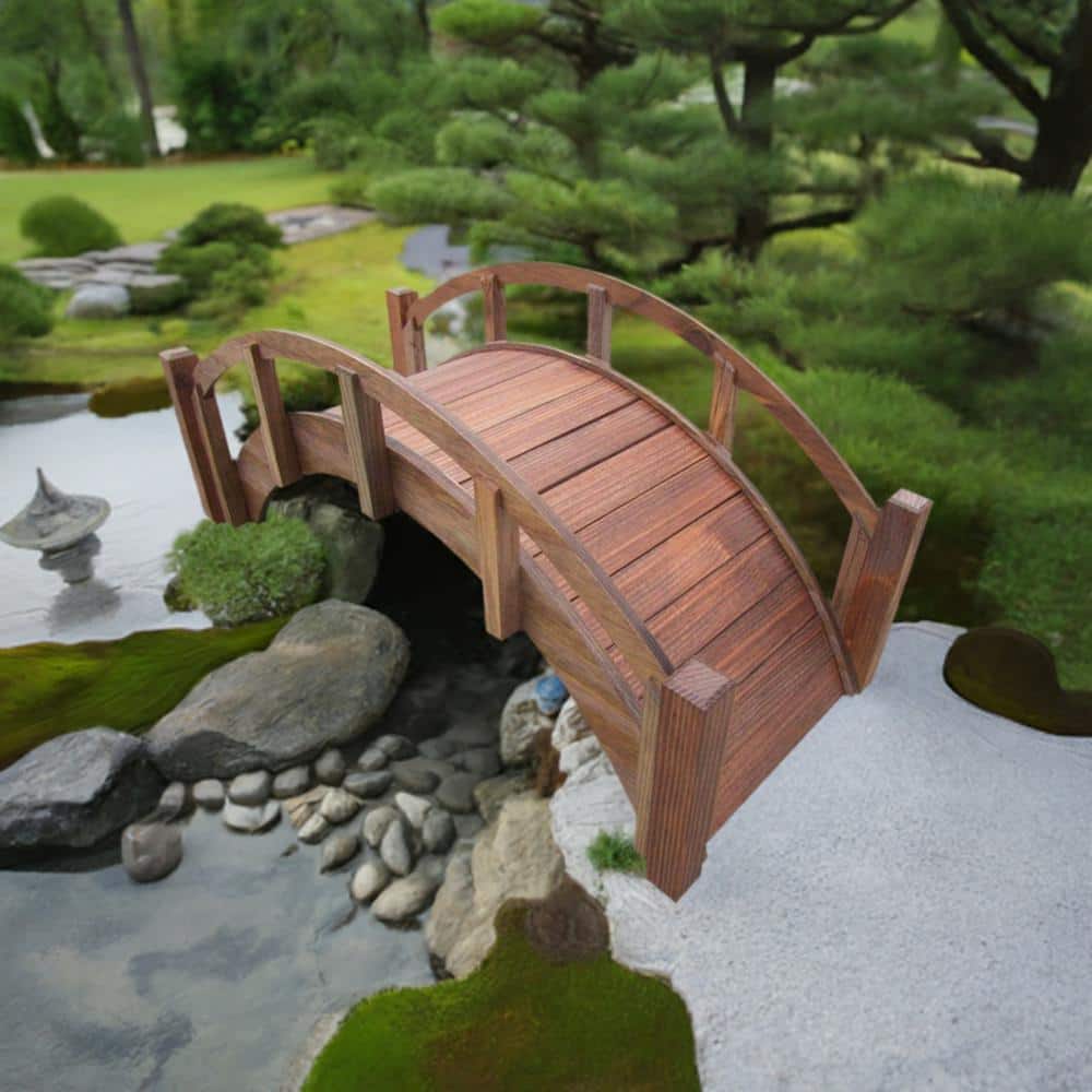 Miniature Japanese Brown Treated Wood Garden Bridge, 25-Inch