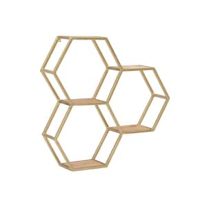 Harlan Gold Powder Coated Iron Hexagon Shaped Wall Shelves