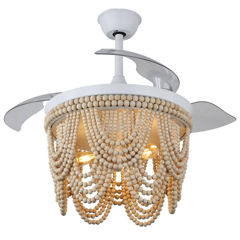 Jenne 42" White Bohemian Ceiling Fan with Beaded Shade and Remote