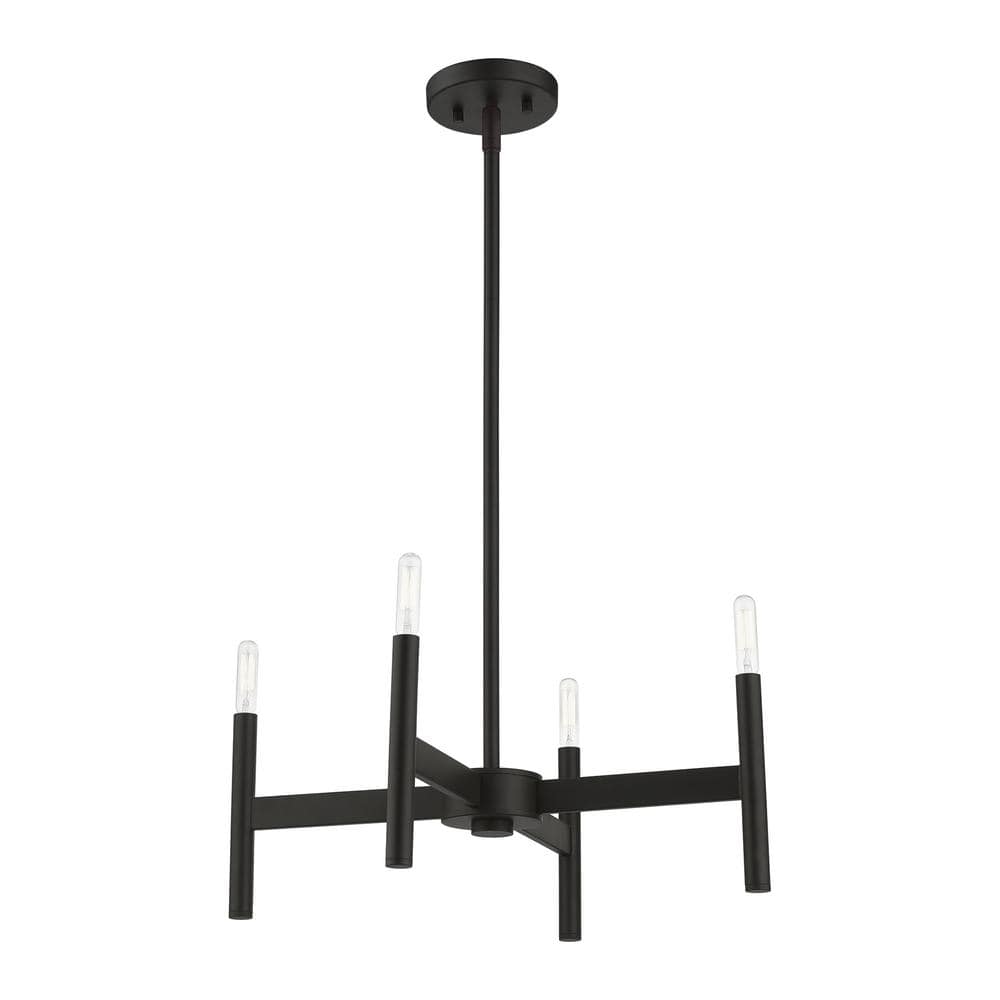 Black Steel 4-Light Mini Chandelier with Exposed Bulbs