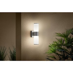 Hartford 14.25 in. Silver Hardwired LED Smart Outdoor Cylinder Wall Light Powered by Hubspace