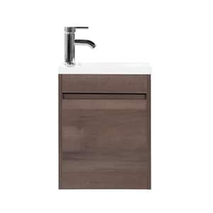 16.1 in. W x 9.85 in. D x 20 in. H Single Sink Wall Mounted Bath Vanity Set in Brown with White Resin Integral Sink