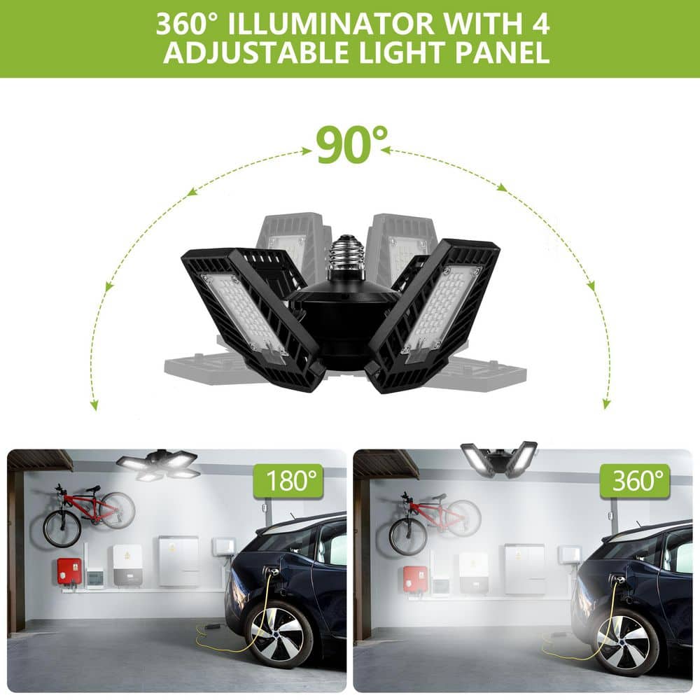 Black Aluminum 4-Panel Adjustable LED Garage Light