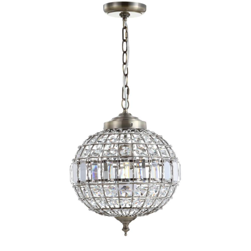 Georgina Antique Brass 12" Crystal Globe LED Pendant