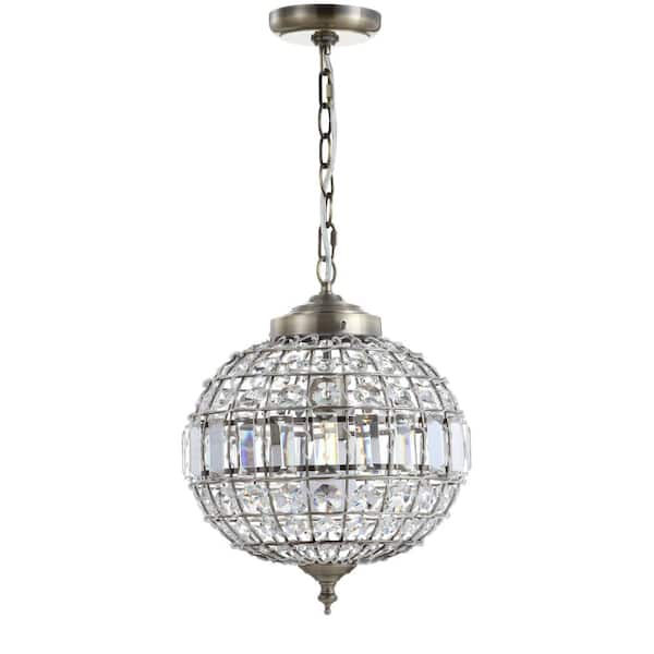 Georgina 12 in. 1-Light Antique Brass Crystal/Metal LED Chandelier Pendant