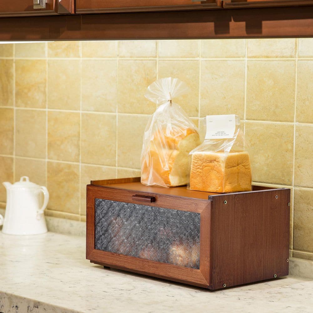 1-Piece Stackable Bamboo Bread Box Set, Large Capacity Bread Storage Container Farmhouse Bread Box with Window, Brown price history on PriceWatchPro
