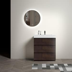 Aaby 30 in. W x 18 in. D x 37 in. H Bath Vanity Cabinet in Brown with White Stone Resin Top and Sink