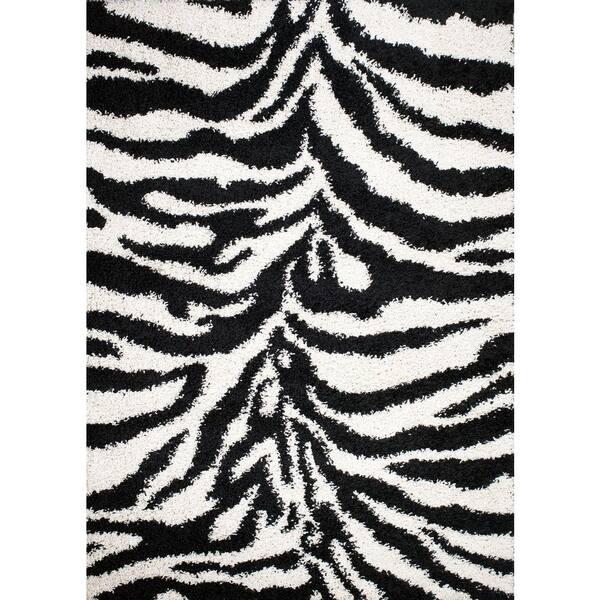Concord Global Trading Shaggy Zebra Black 3 ft. x 5 ft. Area Rug
