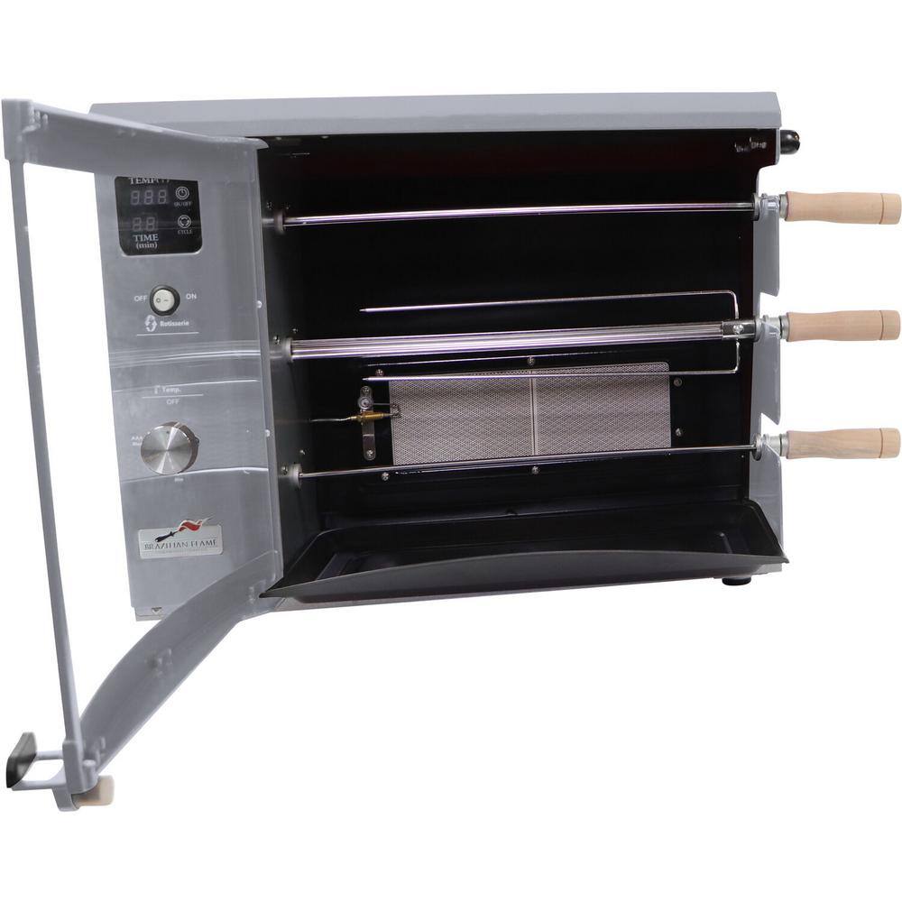 Silver Propane Gas Rotisserie Grill with Auto Rotating Skewers