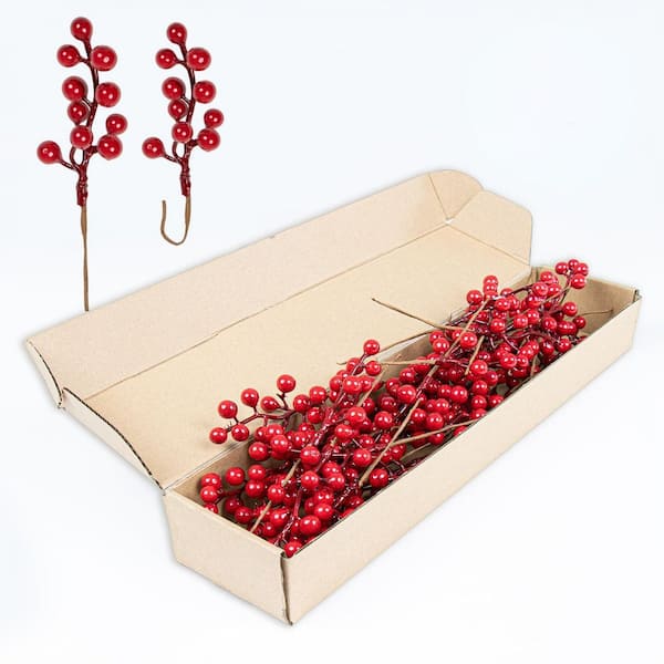 32-Piece 6.5 in. Artificial Christmas Berry Picks with Red Holly Berries for Christmas Holiday Home Artificial Topiary