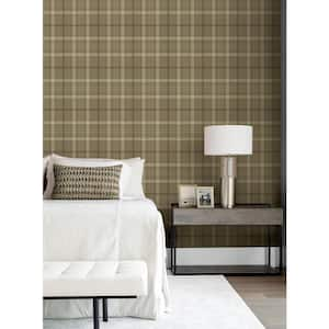 Cafe Latte Tailor Plaid Vinyl Peel and Stick Wallpaper Roll (Covers 31.35 sq. ft.)