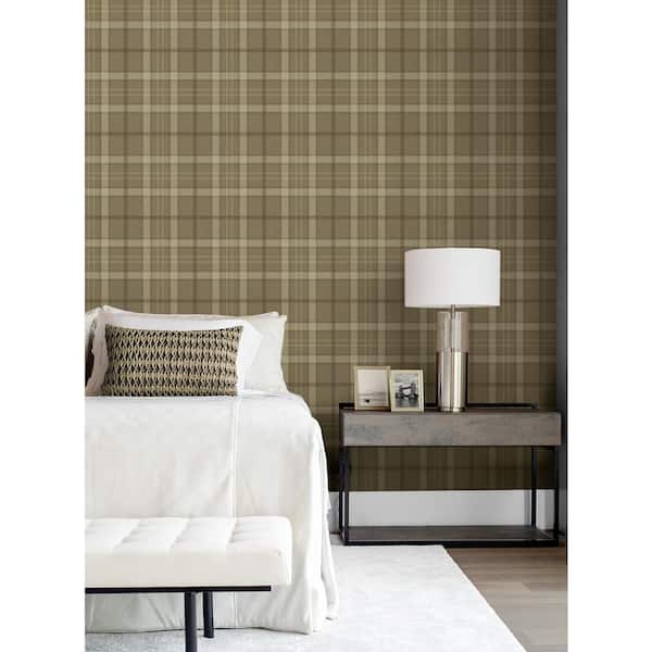 Cafe Latte Tailor Plaid Vinyl Peel and Stick Wallpaper Roll (Covers 31.35 sq. ft.)
