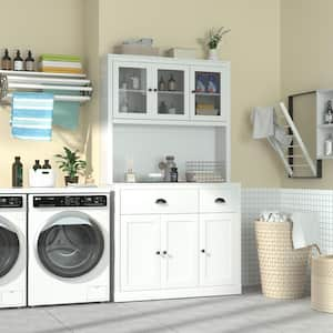 White Kitchen Pantry Cabinet Storage with Adjustable Shelves, Buffet Cupboard and Microwave Stand