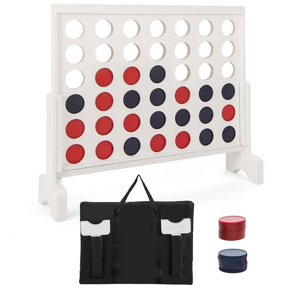 Costway 4-in-a-row Game Set with 42-Piece Chips and 600D Oxford Fabric Carrying Bag Wooden White