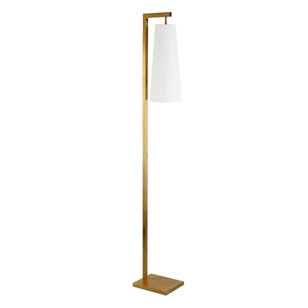 HomeRoots 71 in. Gold and White 1 1-Way (On/Off) Standard Floor Lamp for Living Room with Cotton Cone Shade