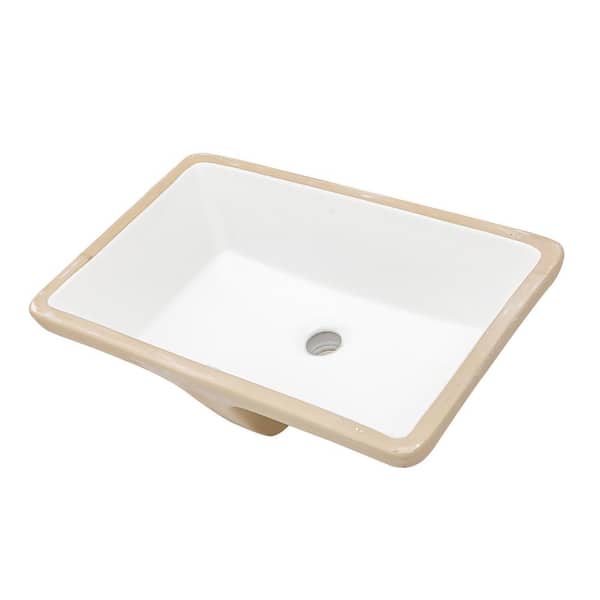Unbranded 21 in. Undermount Rectangular Bathroom Sink Art Basin with Overflow in White Ceramic