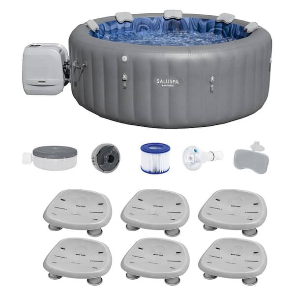 Bestway Santorini 7-Person HydroJet Hot Tub with Set of 6 SaluSpa Pool and Spa Seat