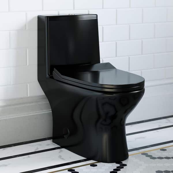 Swiss Madison Ivy 1-Piece Toilet Dual Vortex Flush in Glossy Black