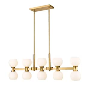 Artemis 10-Light Modern Gold Island Chandelier Light with Matte Opal Glass Shade with No Bulbs Included