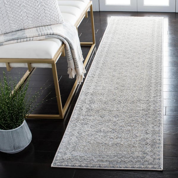 Brentwood 2 ft. x 10 ft. Ivory/Gray Multi-Border Geometric Runner Rug