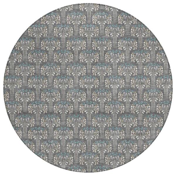 Chantille Machine Washable Indoor/Outdoor Abstract ACN3065 Gray 8 ft. x 8 ft. Round Rug